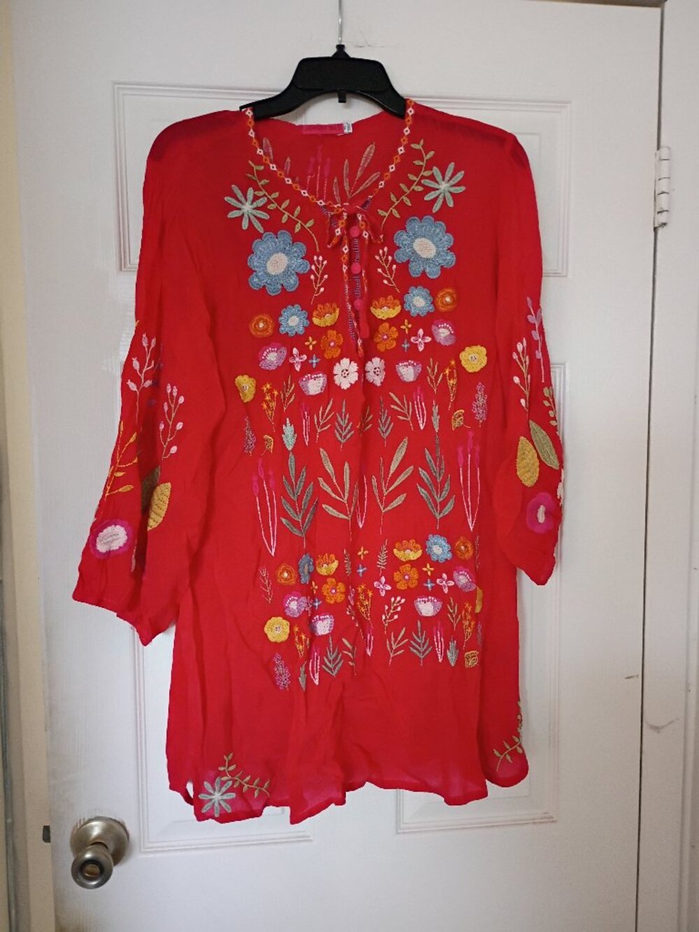 Johnny Was Embroidered Red Tunic size 2x